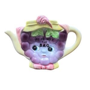 Vintage ceramic anthropomorphic grape cluster side eye tea bag holder porcelain